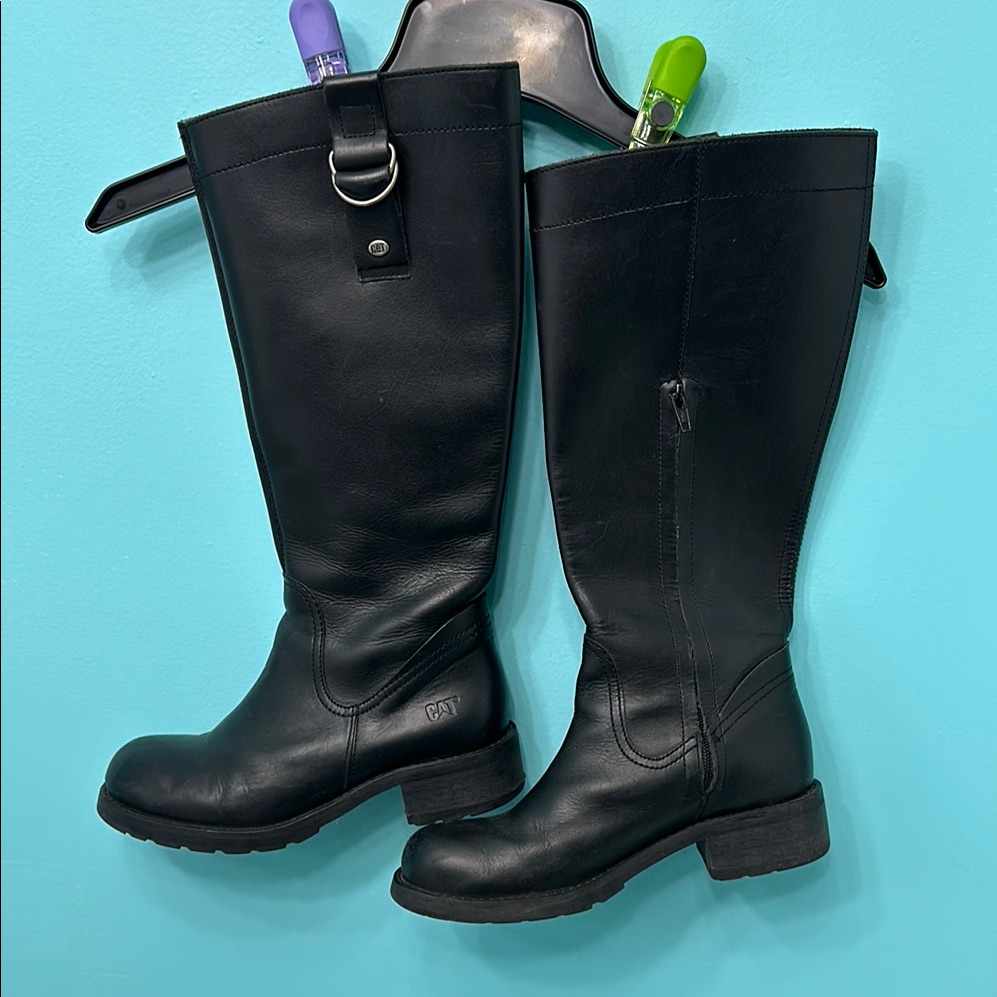 Cat Black Leather Riding Boots